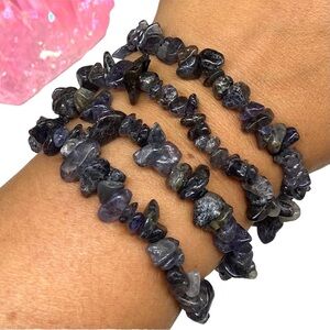 Iolite Gemstone Chips Beaded Stretch Bracelet Natural Stone Chip Beads Crystal